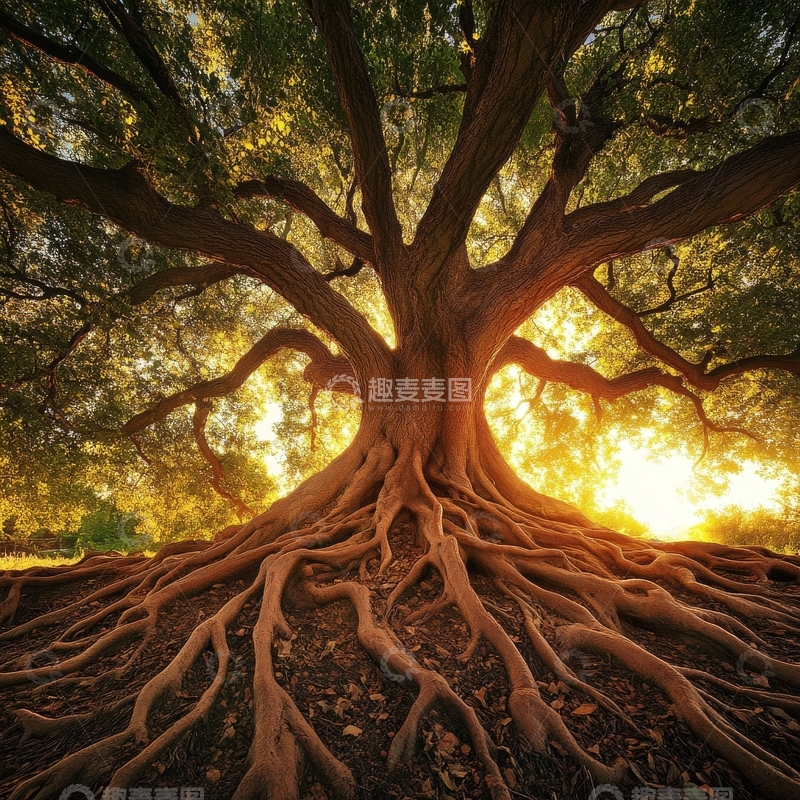 高清大图下载【趣麦麦图】阳光穿透古老大树的根系