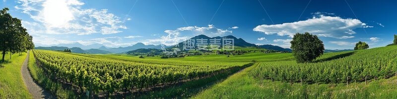 高清大图下载【趣麦麦图】葡萄园风光，山峦与蓝天