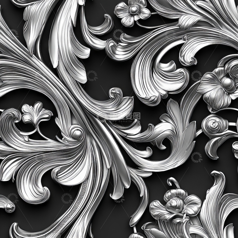 高清大图下载【趣麦麦图】银色华丽花纹背景