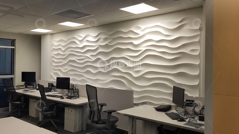 高清大图下载【趣麦麦图】现代办公室波浪纹理墙设计