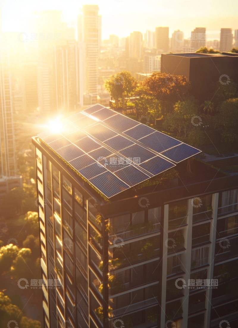 高清大图下载【趣麦麦图】城市高楼屋顶的太阳能板