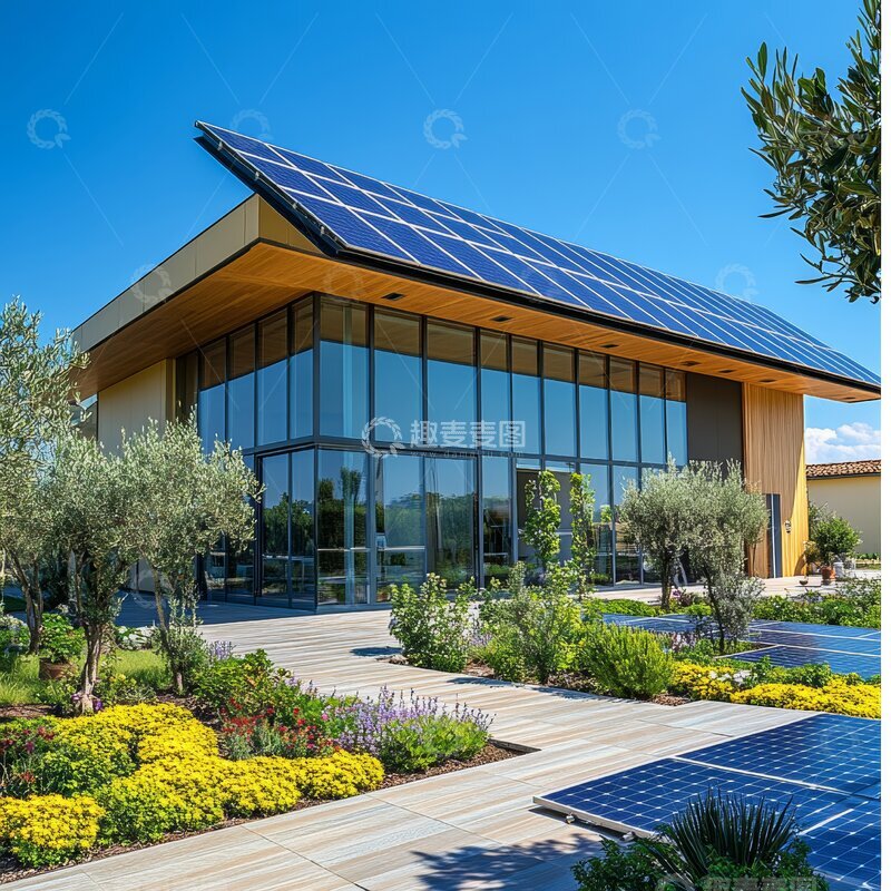 高清大图下载【趣麦麦图】现代建筑屋顶安装太阳能板