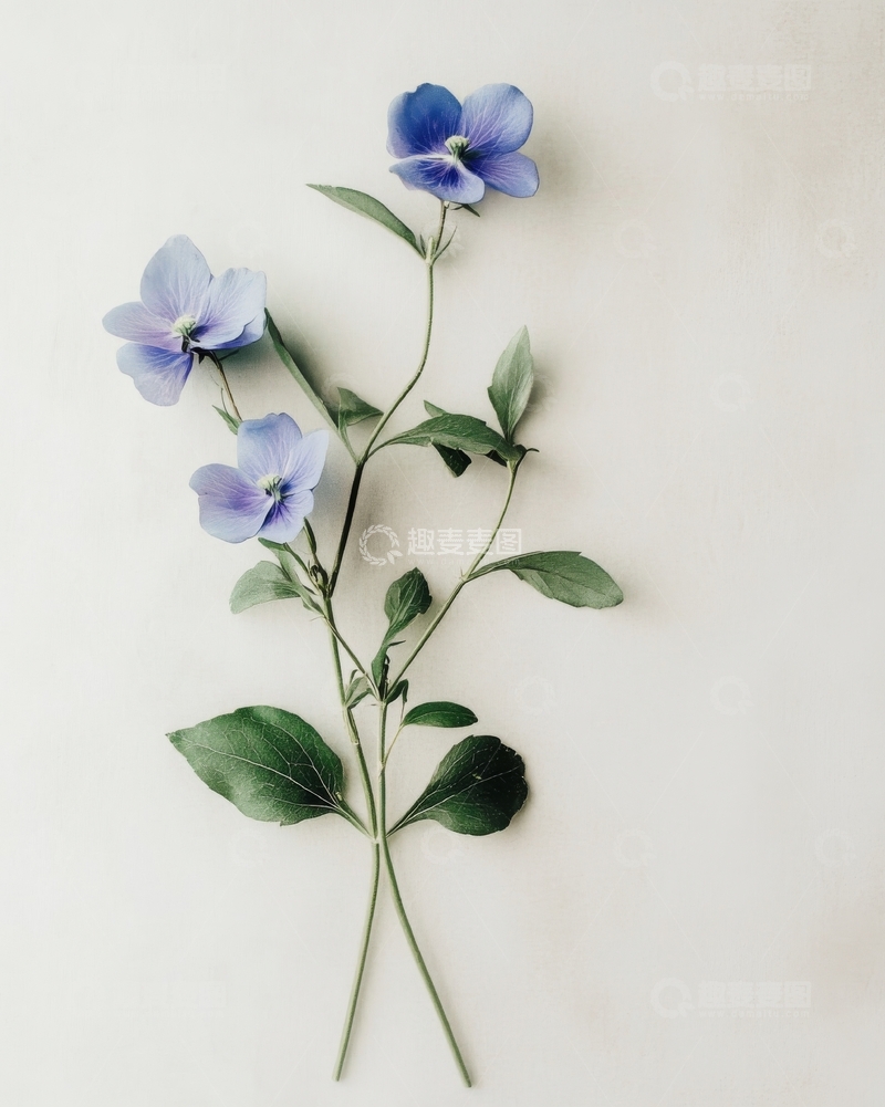 高清大图下载【趣麦麦图】紫色花朵与绿叶的优雅组合