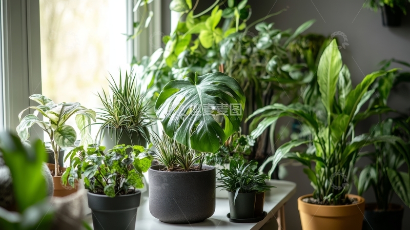 高清大图下载【趣麦麦图】窗边绿植布置，生机盎然