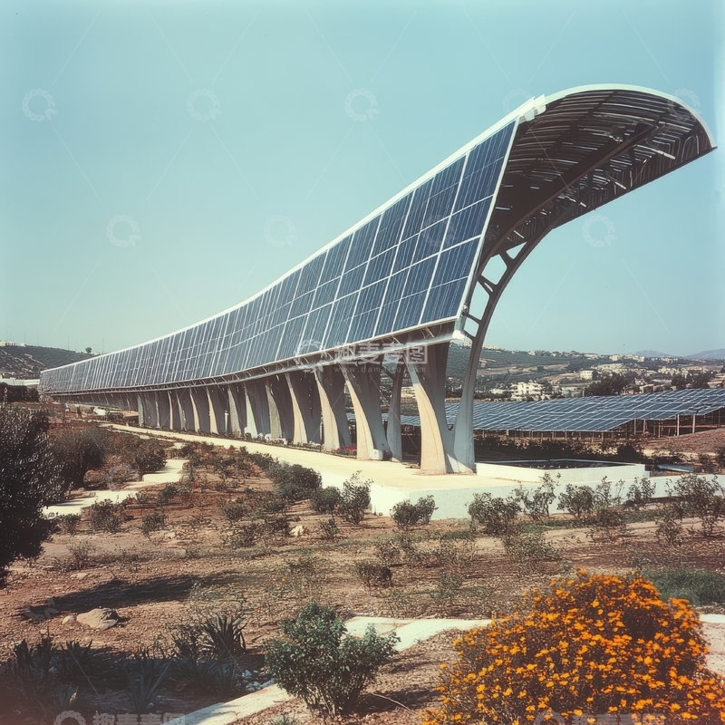 高清大图下载【趣麦麦图】太阳能板覆盖的高架结构