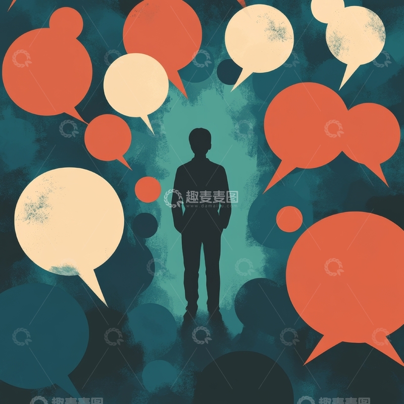 高清大图下载【趣麦麦图】剪影人物与多彩对话框