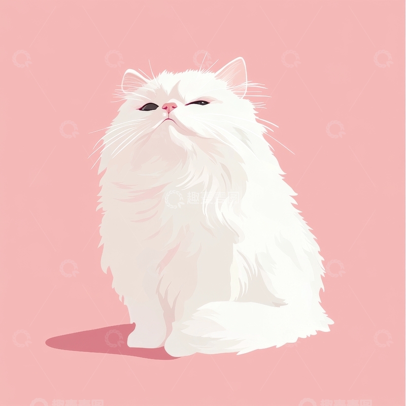 高清大图下载【趣麦麦图】粉色背景上的白色长毛猫