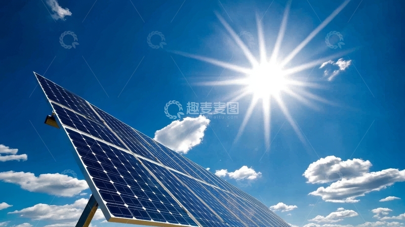 高清大图下载【趣麦麦图】太阳能板在晴空下的发电场景