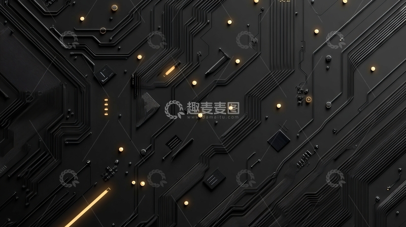 高清大图下载【趣麦麦图】黑色电路板上的金色连接点