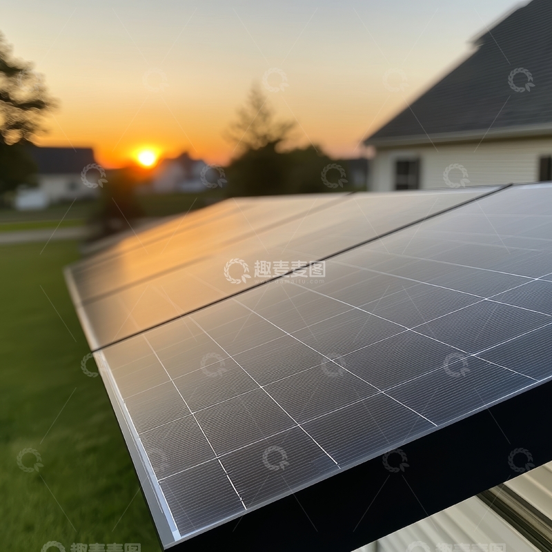 高清大图下载【趣麦麦图】日落时分的屋顶太阳能板