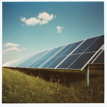 太阳能板在晴朗天空下的田野中