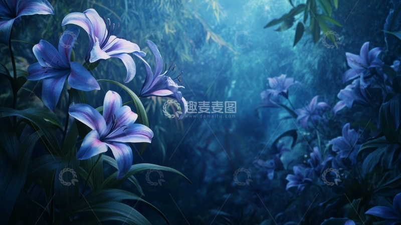 高清大图下载【趣麦麦图】幽蓝森林中的紫色百合