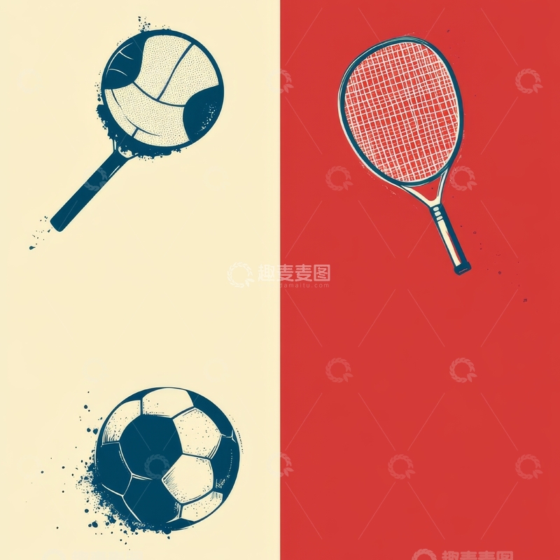 高清大图下载【趣麦麦图】排球、网球拍与足球的对比图