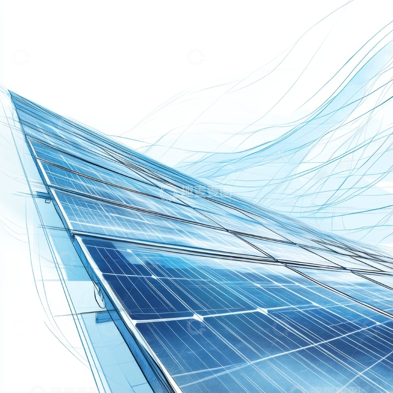 高清大图下载【趣麦麦图】蓝色线条环绕的太阳能板