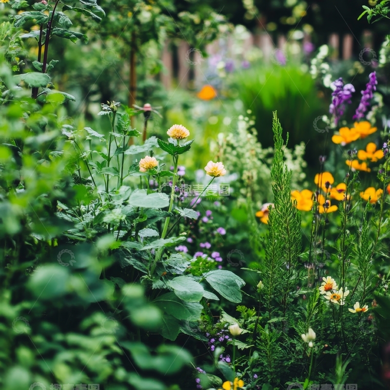 高清大图下载【趣麦麦图】花园中的多彩花卉与绿植