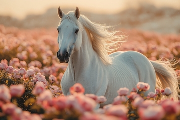 白马在花海中奔跑