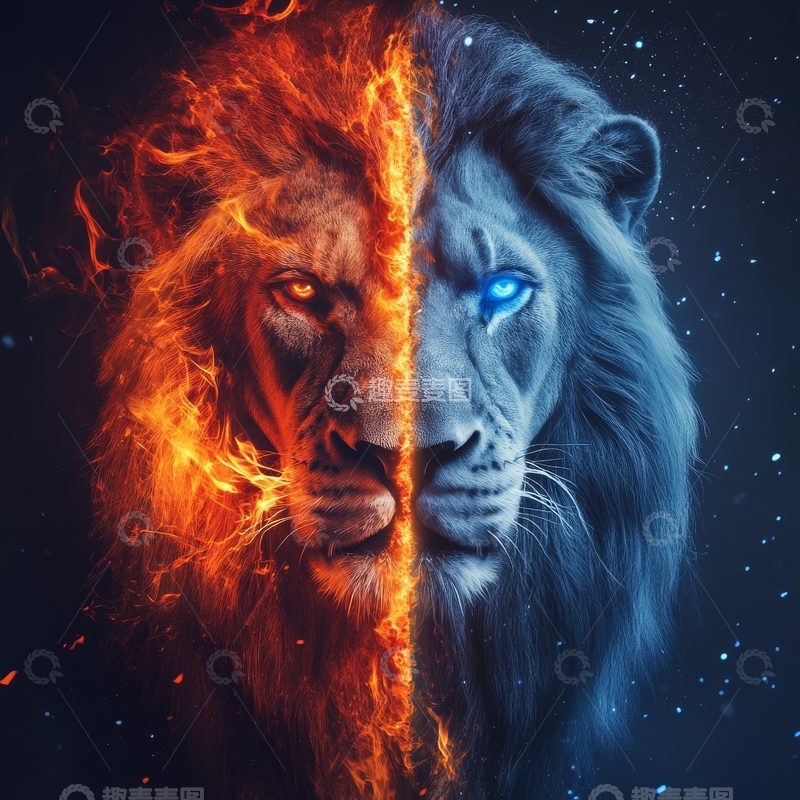 高清大图下载【趣麦麦图】火焰与冰霜的双面狮子