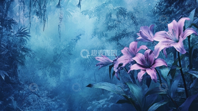 高清大图下载【趣麦麦图】梦幻森林中的紫色百合