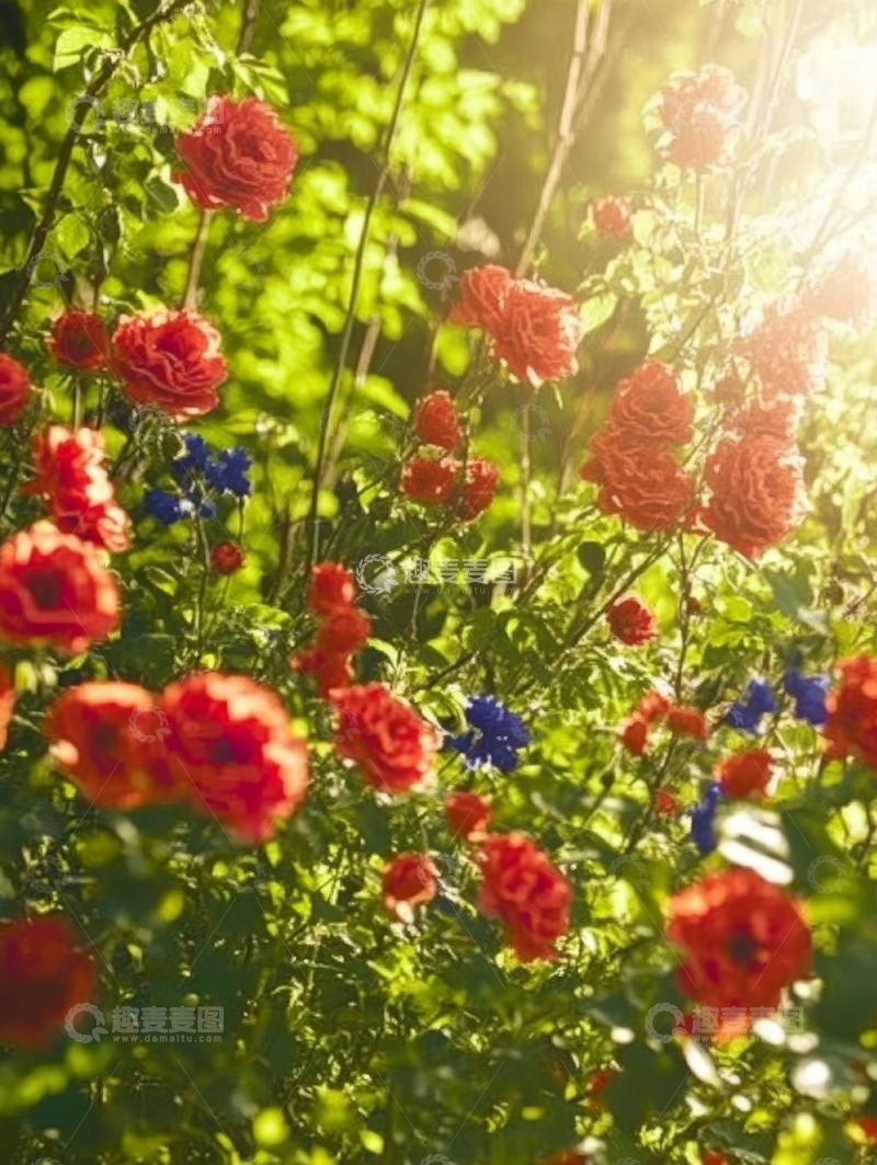高清大图下载【趣麦麦图】阳光下的红色玫瑰花丛