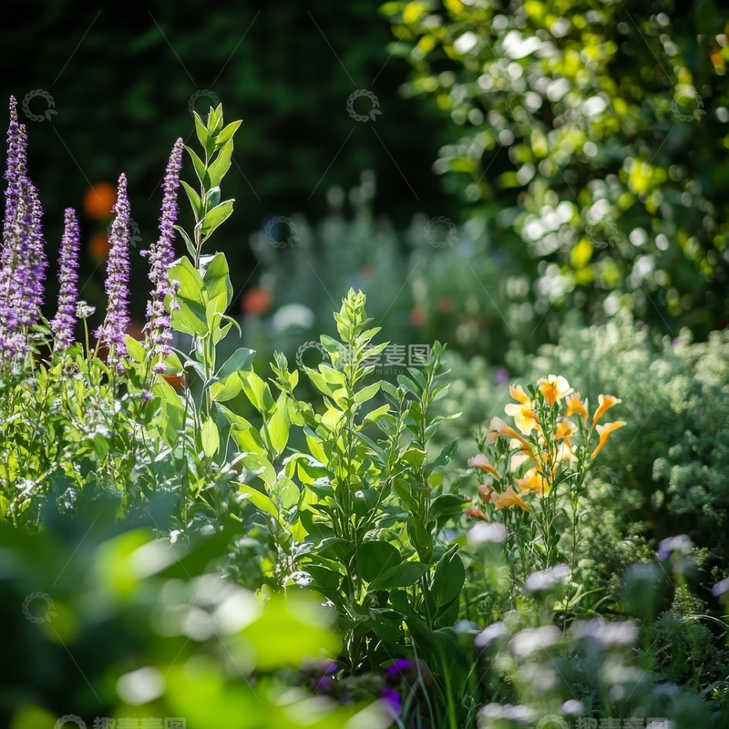 高清大图下载【趣麦麦图】花园中的多彩花卉与绿植