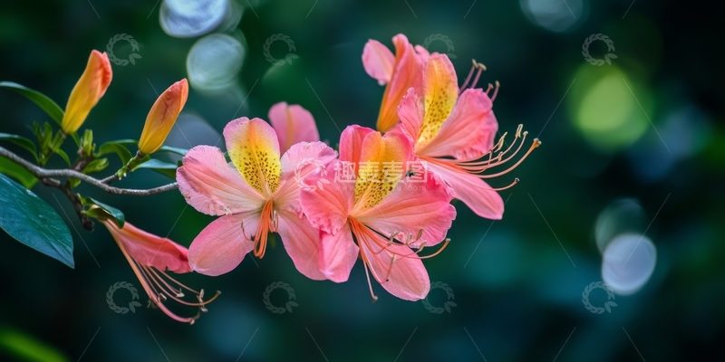 高清大图下载【趣麦麦图】粉色杜鹃花在绿叶背景中绽放