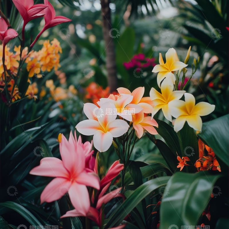 高清大图下载【趣麦麦图】热带花园中的多彩花卉