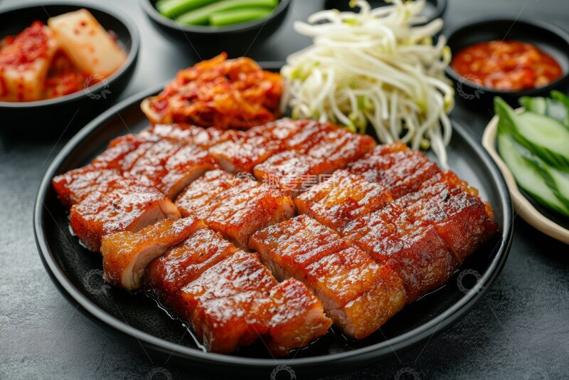 高清大图下载【趣麦麦图】烤肉拼盘配蔬菜和小菜