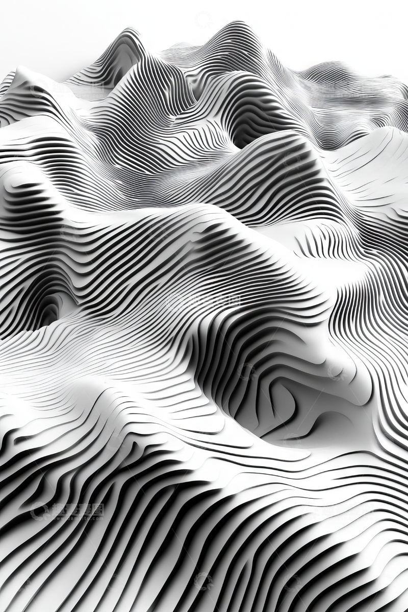 高清大图下载【趣麦麦图】黑白波纹抽象地形图