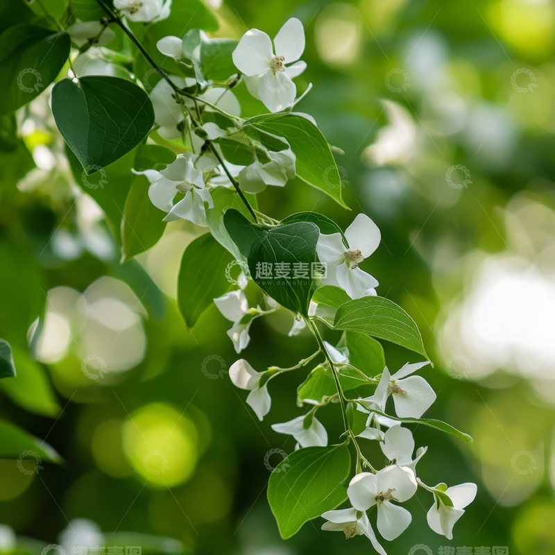 高清大图下载【趣麦麦图】绿叶衬托下的白色小花