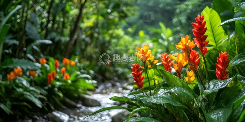 高清大图下载【趣麦麦图】热带雨林中的鲜艳花朵