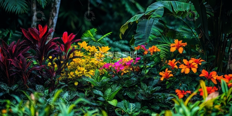 高清大图下载【趣麦麦图】热带花园中的多彩花卉