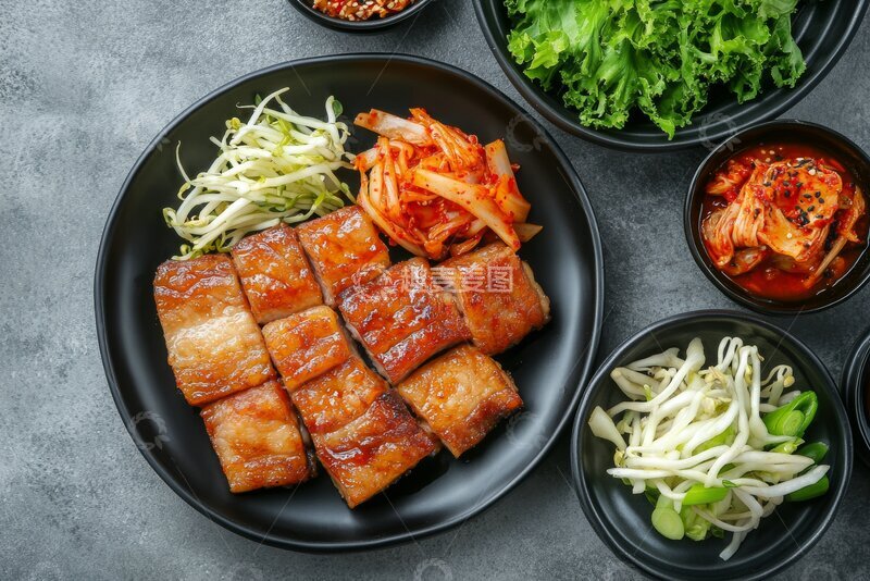 高清大图下载【趣麦麦图】韩式烤肉配菜拼盘