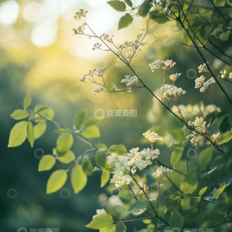 高清大图下载【趣麦麦图】绿叶丛中的白色小花