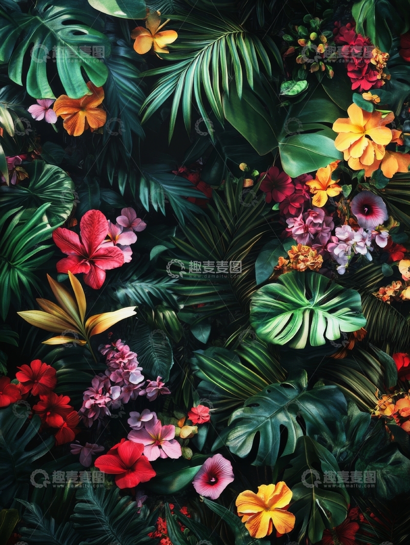 高清大图下载【趣麦麦图】热带植物与花卉的绚丽组合