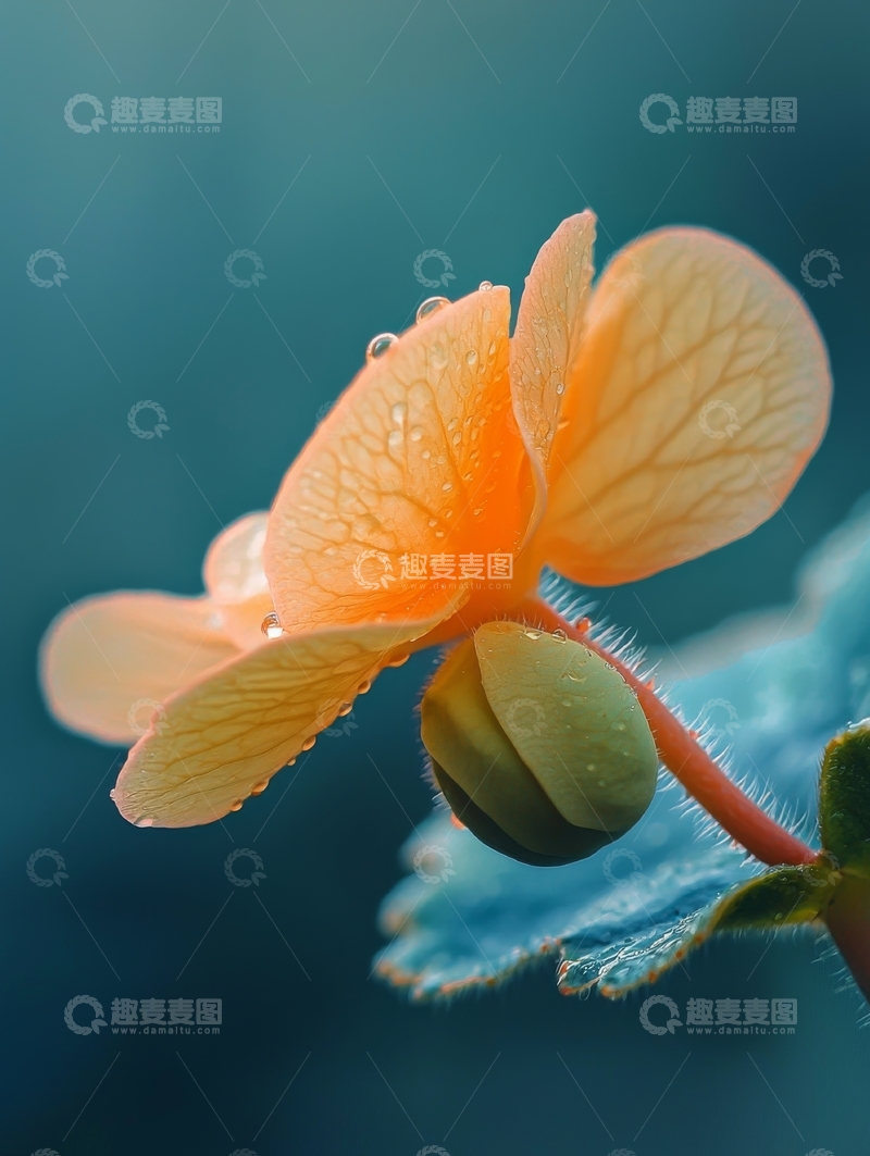 高清大图下载【趣麦麦图】橙色花朵上的露珠特写