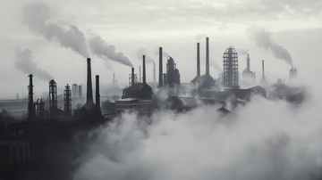 工业区烟囱排放浓烟