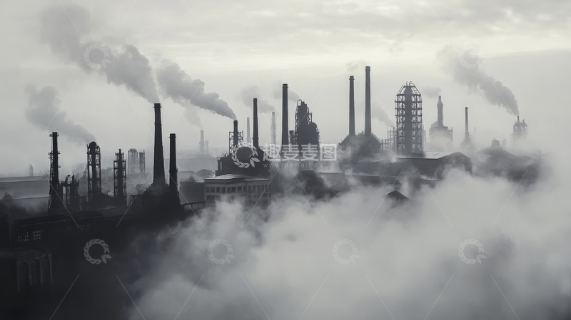 高清大图下载【趣麦麦图】工业区烟囱排放浓烟