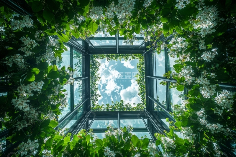 高清大图下载【趣麦麦图】绿植环绕的玻璃天窗