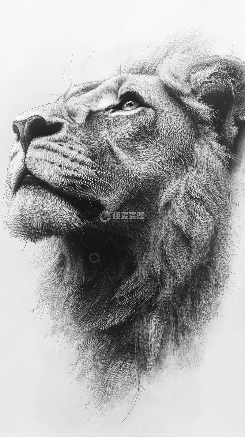 高清大图下载【趣麦麦图】雄狮头部的细腻素描