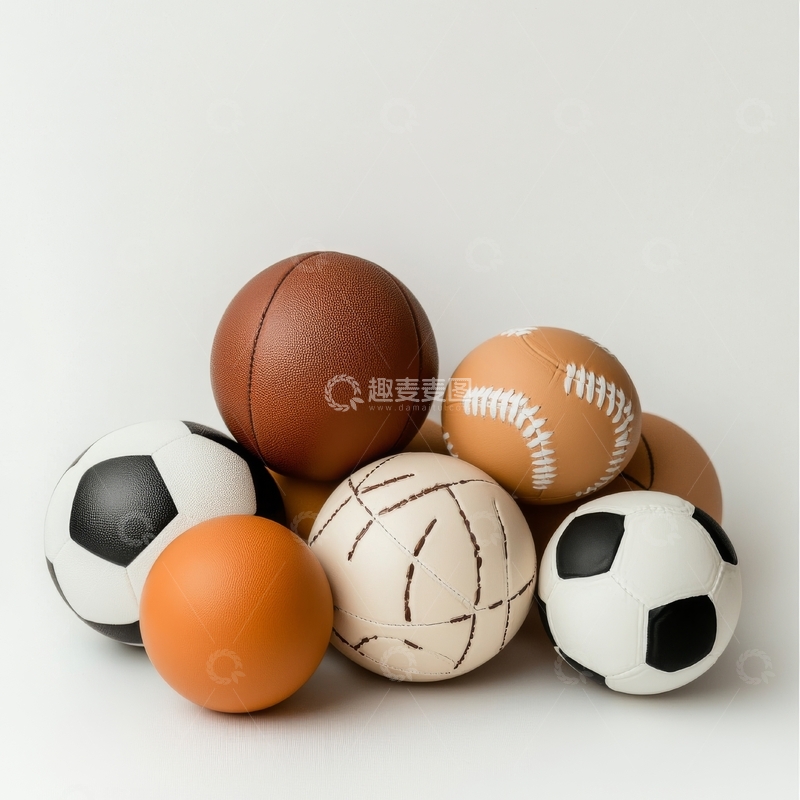 高清大图下载【趣麦麦图】多种体育球类堆叠展示