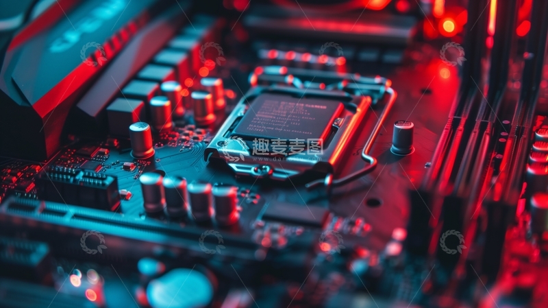 高清大图下载【趣麦麦图】红色灯光下的电路板特写
