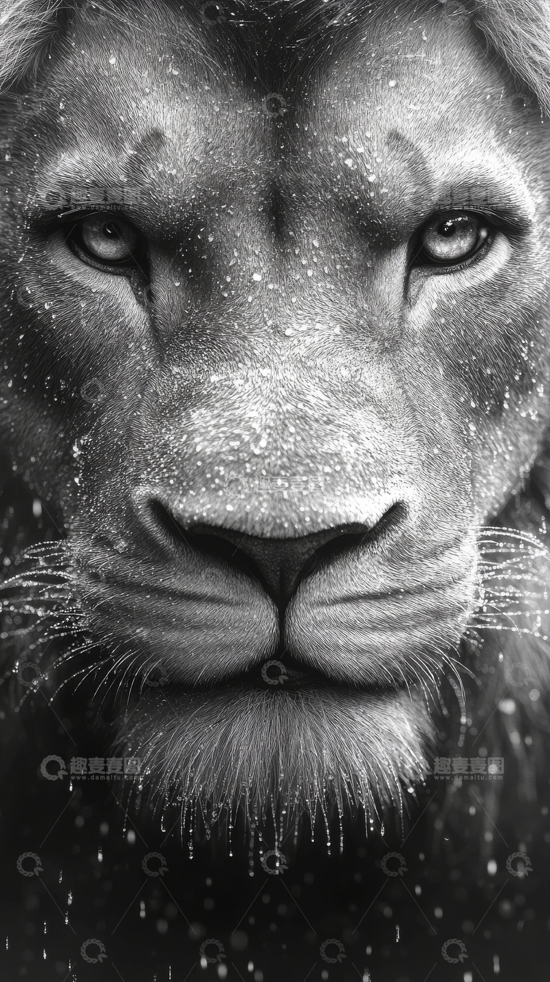 高清大图下载【趣麦麦图】黑白狮子肖像，细节特写