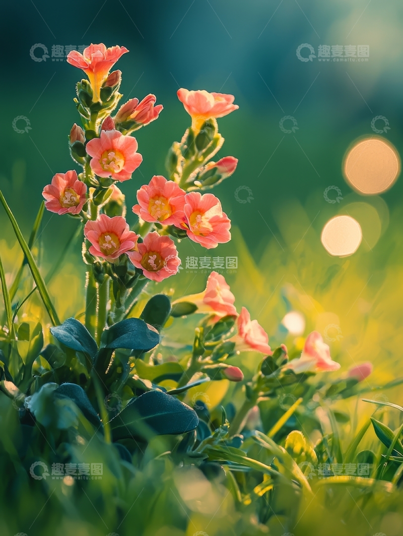 高清大图下载【趣麦麦图】晨光中的粉色花朵