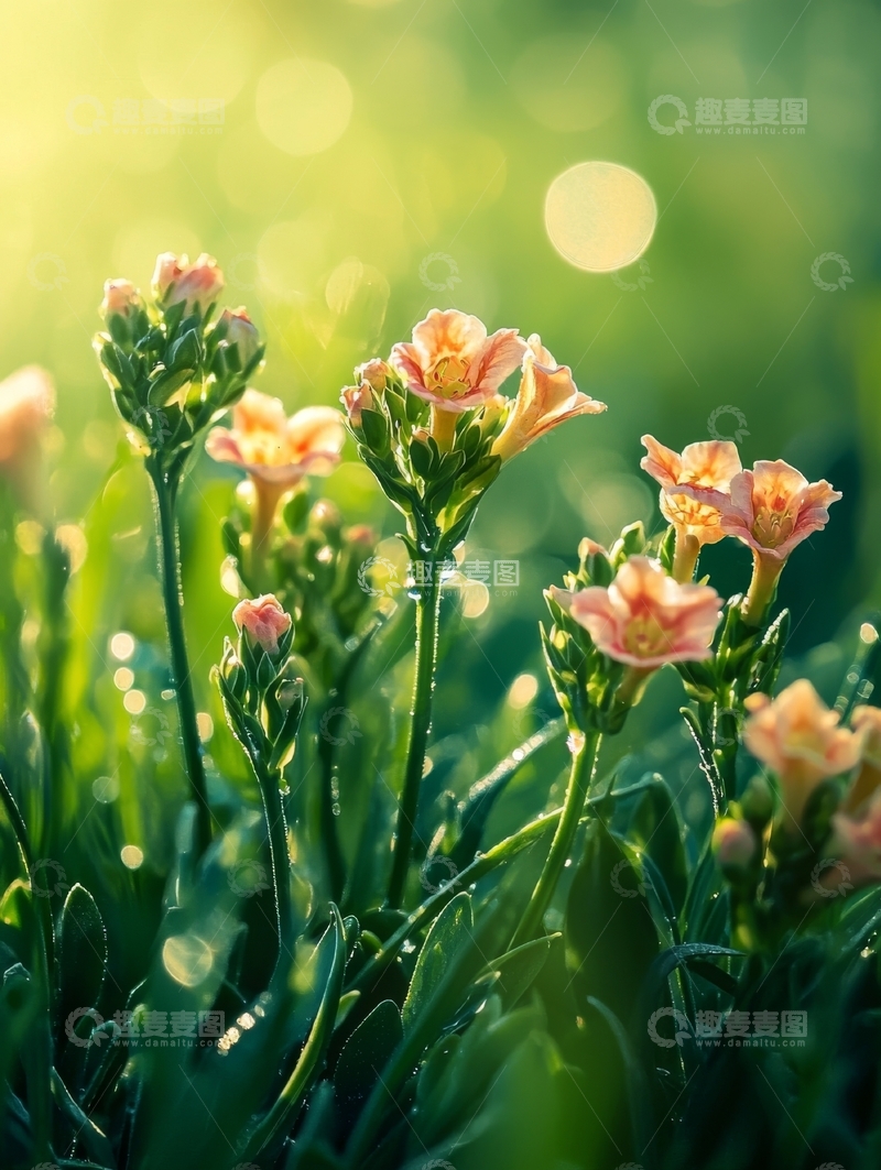 高清大图下载【趣麦麦图】晨光中的粉色小花