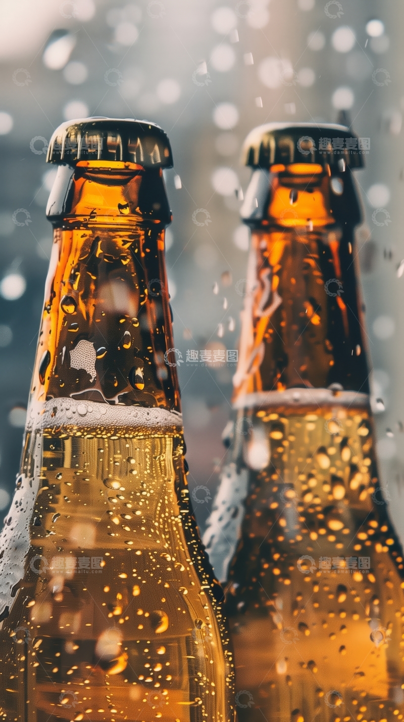 高清大图下载【趣麦麦图】冰镇啤酒瓶上的水珠特写