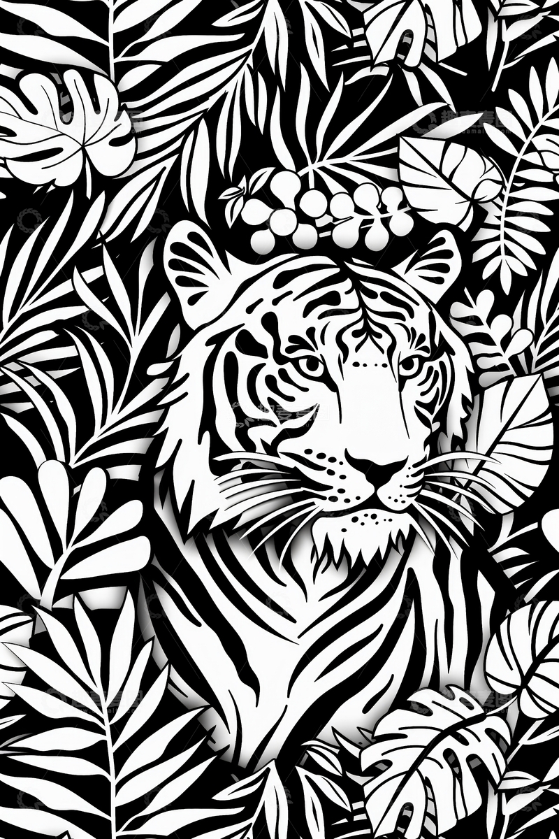 高清大图下载【趣麦麦图】黑白丛林中的老虎