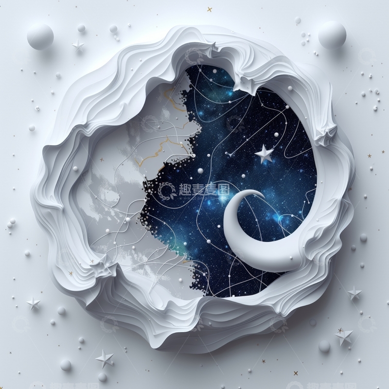 高清大图下载【趣麦麦图】宇宙洞穴：星河与月亮的奇幻交汇