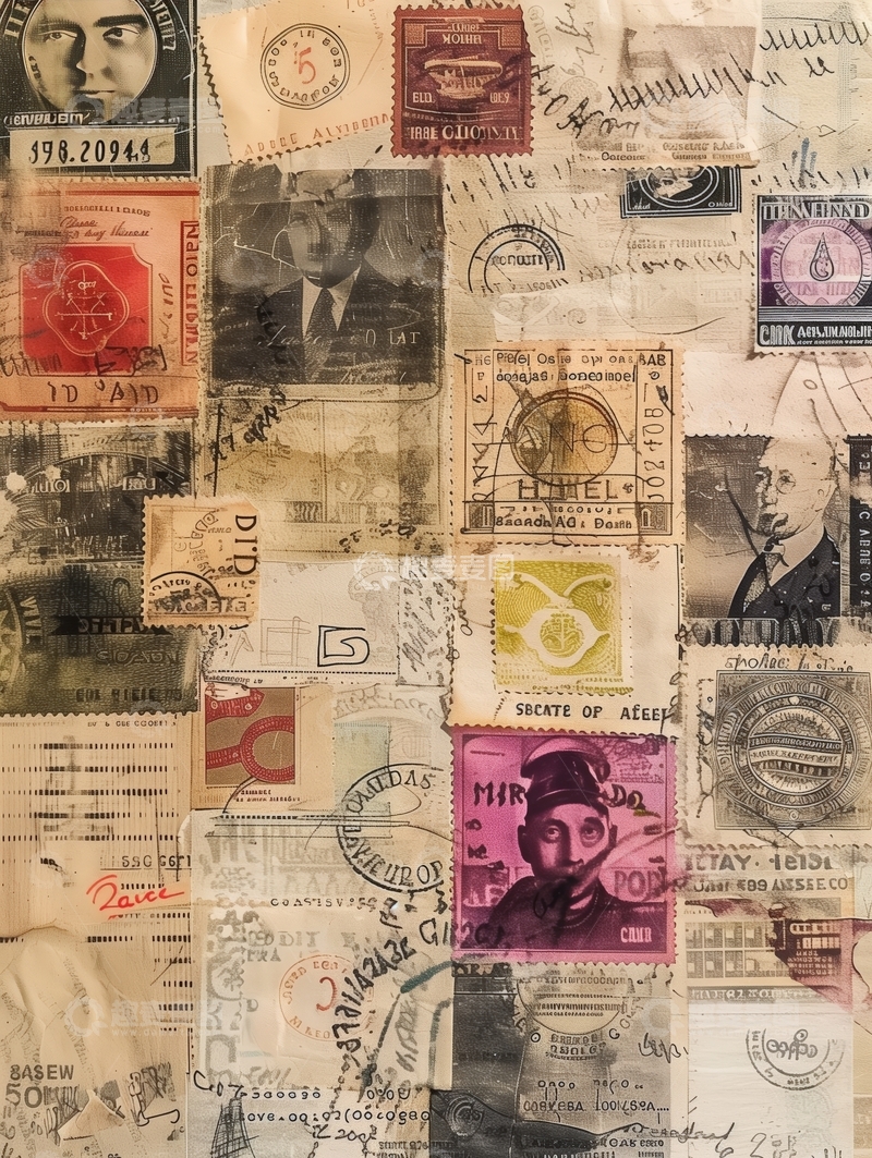 高清大图下载【趣麦麦图】复古邮票与信封的拼贴艺术