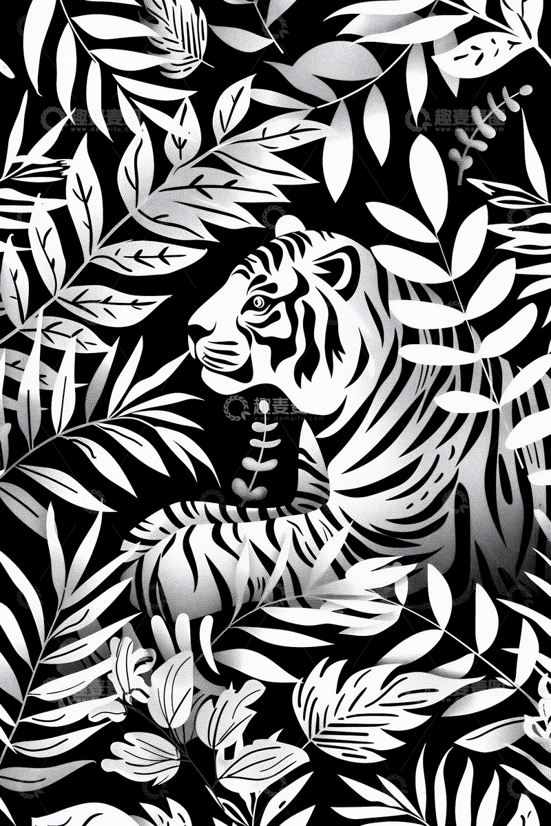 高清大图下载【趣麦麦图】黑白丛林中的老虎