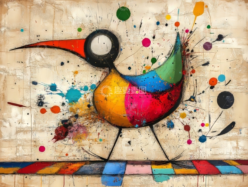 高清大图下载【趣麦麦图】色彩斑斓的抽象鸟艺术画